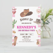 女性のカーボーイウエスタンロデオワイルドウエストバースデーパーティー 招待状 (スタンド正面)