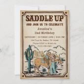 女性のカーボーイウエスタンロデオワイルドウエストバースデーパーティー 招待状 (正面)