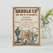 女性のカーボーイウエスタンロデオワイルドウエストバースデーパーティー 招待状 (スタンド正面)