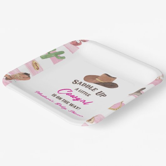 女性のカーボーイウエスタンロデオワイルドウエストベイビーシャワー ペーパープレート (傾斜あり)