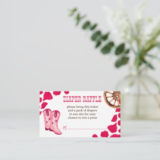 女性のカーボーイウエスタンロデオ赤ちゃんシャワーおむつラッフル エンクロージャーカード (スタンド正面)