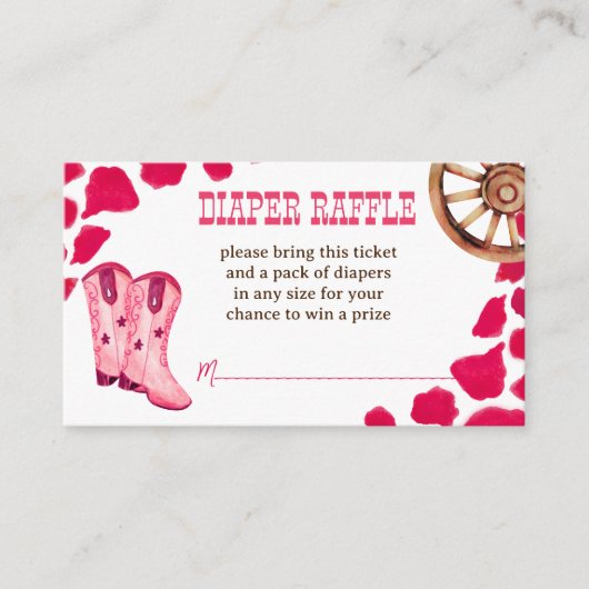 女性のカーボーイウエスタンロデオ赤ちゃんシャワーおむつラッフル エンクロージャーカード (正面)