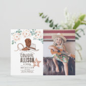 女性のカーボーイウエスタンワイルドウェストフローラ誕生日 招待状 (スタンド正面)