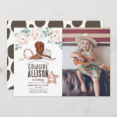 女性のカーボーイウエスタンワイルドウェストフローラ誕生日 招待状 (正面/裏面)