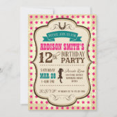 女性のカーボーイウエスタン誕生日招待状 招待状 (正面)