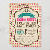 女性のカーボーイウエスタン誕生日招待状 招待状 (正面/裏面)