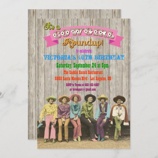 女性のカーボーイウエスタン誕生日/バチェロレッテ招待状 招待状 (正面/裏面)