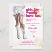 女性のカーボーイウォーター色ガールズガレンティンパーティー 招待状 (正面)