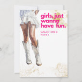 女性のカーボーイウォーター色ガールズガレンティンパーティー 招待状 (裏面)