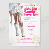 女性のカーボーイウォーター色ガールズガレンティンパーティー 招待状 (正面/裏面)