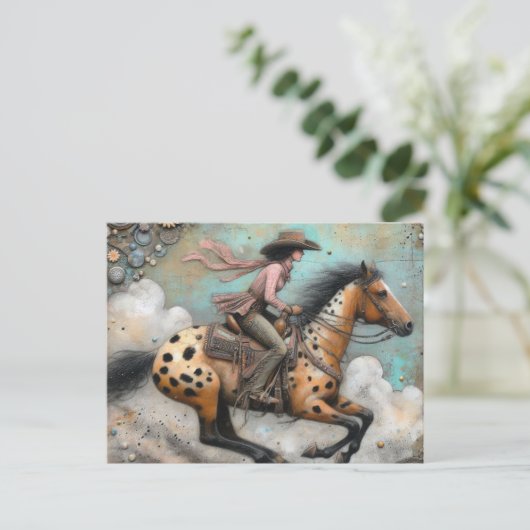 女性のカーボーイオンアパロオサホース ポストカード (スタンド正面)