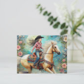 女性のカーボーイオンパロミノピンホース ポストカード (スタンド正面)