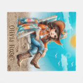 女性のカーボーイオンビーチガールバースデーパーティギフト フリースブランケット (正面(横))