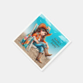 女性のカーボーイオンビーチガールバースデーパーティー スタンダードカクテルナプキン (角)