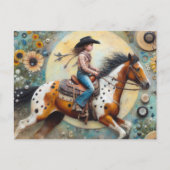 女性のカーボーイオンピントローザホース ポストカード (正面)