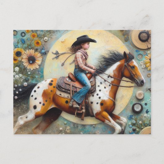 女性のカーボーイオンピントローザホース ポストカード (正面)