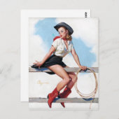 女性のカーボーイオンフェンスのピン留め ポストカード (正面/裏面)