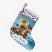 女性のカーボーイオンホースウィンターシーン スモールクリスマスストッキング (正面 (吊り時))