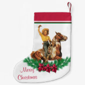 女性のカーボーイオン馬とリースメリークリスマス スモールクリスマスストッキング (裏面)