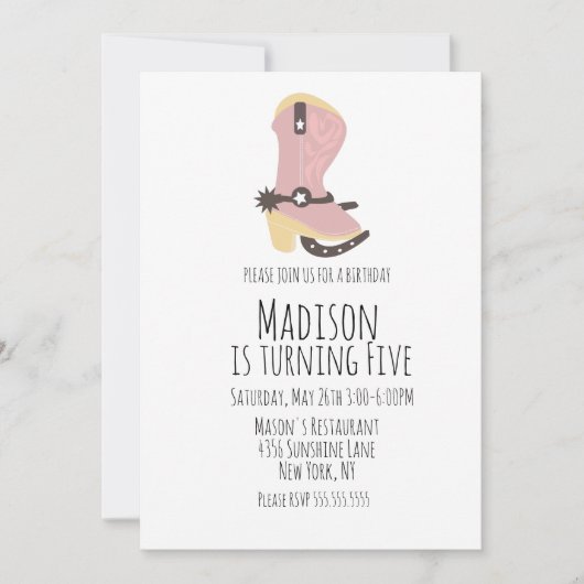 女性のカーボーイカウバースデーパーティー任意の年齢招待状 案内状 (正面)