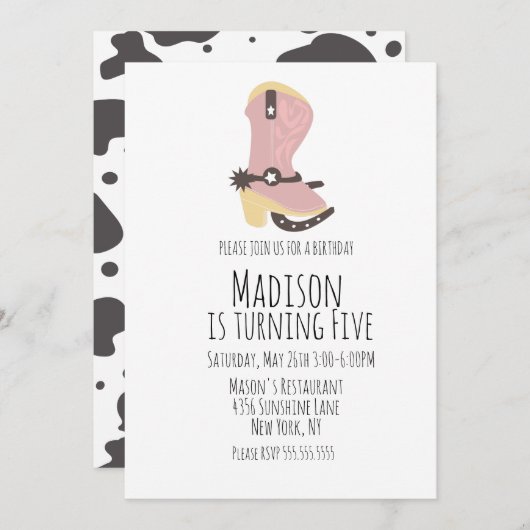 女性のカーボーイカウバースデーパーティー任意の年齢招待状 案内状 (正面/裏面)