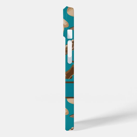 女性のカーボーイカウボーイハットブーツティール（緑がかった色）名パーソナライズされたCa Case-Mate iPhoneケース (裏面 / 左)