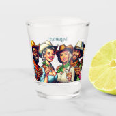 女性のカーボーイカウボーイフレンズ飲むショットカスタム ショットグラス (正面)