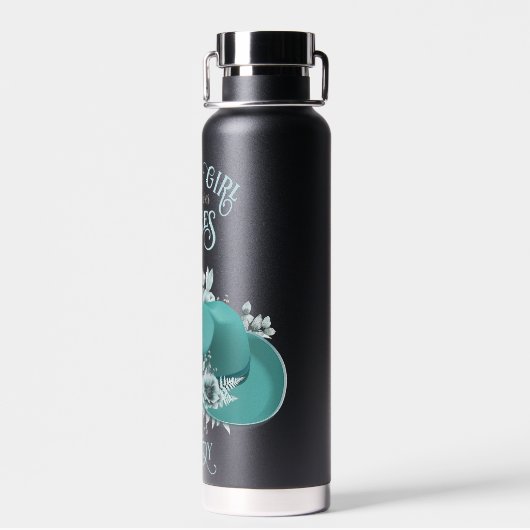 女性のカーボーイカウボーイブーツハットガールラブ馬名 ウォーターボトル (背面)