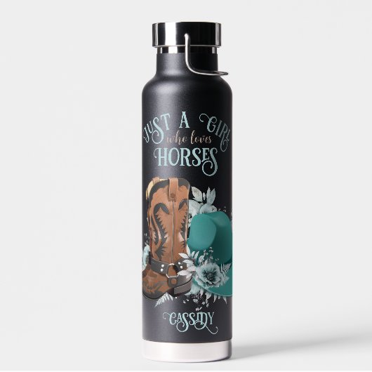 女性のカーボーイカウボーイブーツハットガールラブ馬名 ウォーターボトル (左面)