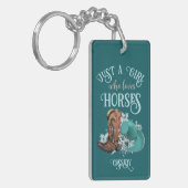 女性のカーボーイカウボーイブーツハットガールラブ馬名 キーホルダー (正面左)
