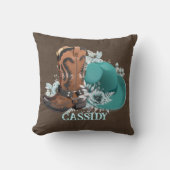 女性のカーボーイカウボーイブーツハットターコイズブラウンレザー クッション (正面)