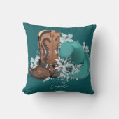 女性のカーボーイカウボーイブーツハットターコイズブラウン名 クッション (正面)