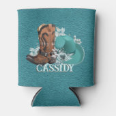 女性のカーボーイカウボーイブーツハットターコイズ革名 缶クーラー (正面)