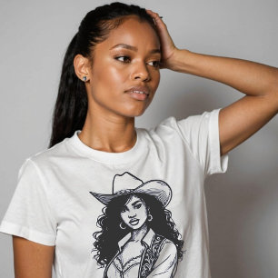 女性のカーボーイカスタムラインスケッチカントリーウェスタン Tシャツ