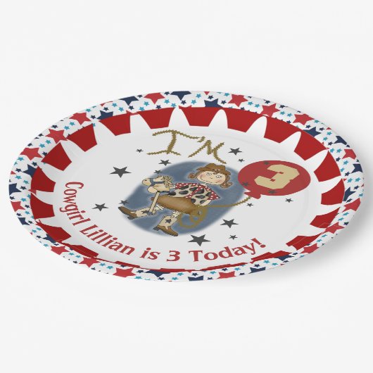 女性のカーボーイカスタム第3のハッピーバースデー紙プレート ペーパープレート (アングル)