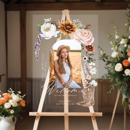 女性のカーボーイカントリーウェスタン写真卒業へようこそ アクリルサイン