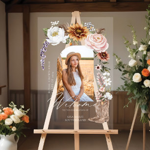 女性のカーボーイカントリーウェスタン写真卒業へようこそ アクリルサイン