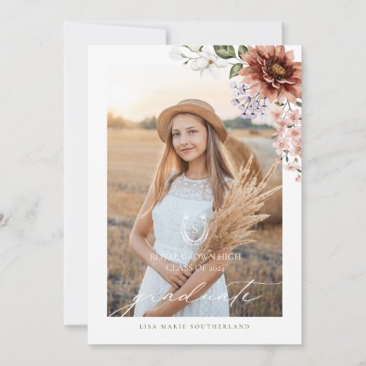 女性のカーボーイカントリーウエスタンフォト卒業パーティー 招待状 (正面)