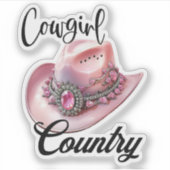 女性のカーボーイカントリーピンク女性のカーボーイハットビニールカットシール シール (正面)
