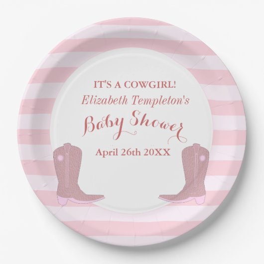 女性のカーボーイカントリーベビーシャワープレート ペーパープレート (正面)