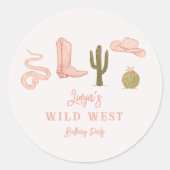 女性のカーボーイカントリーワイルドウェスト誕生日パーティーの好意 ラウンドシール (正面)