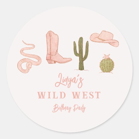女性のカーボーイカントリーワイルドウェスト誕生日パーティーの好意 ラウンドシール (正面)