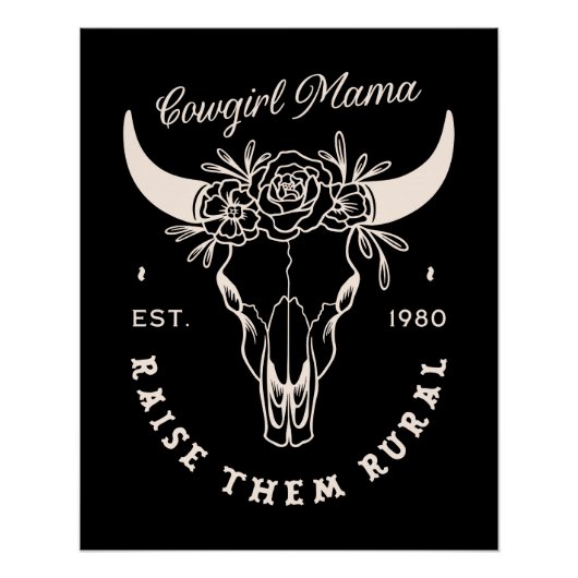 女性のカーボーイカントリー母ウェスタン美学引用文ブラック ポスター (正面)