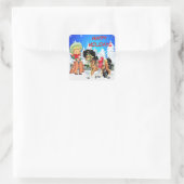 女性のカーボーイキッドと馬のカスタム休日のステッカー スクエアシール (バッグ)