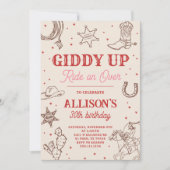 女性のカーボーイギディアップバースデーパーティーへの招待 招待状 (正面)