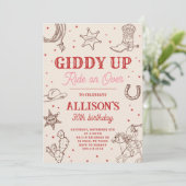 女性のカーボーイギディアップバースデーパーティーへの招待 招待状 (スタンド正面)