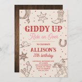 女性のカーボーイギディアップバースデーパーティーへの招待 招待状 (正面/裏面)