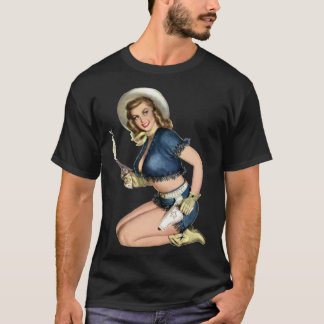 女性のカーボーイクラシックピンナップTシャツ Tシャツ