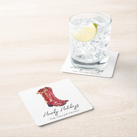 女性のカーボーイクリスマスウォーター色 スクエアペーパーコースター (インサイチュ)