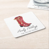 女性のカーボーイクリスマスウォーター色 スクエアペーパーコースター (アングル)